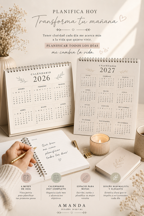 Calendario 2026 + 2027 para Imprimir | PDF A4 Minimalista